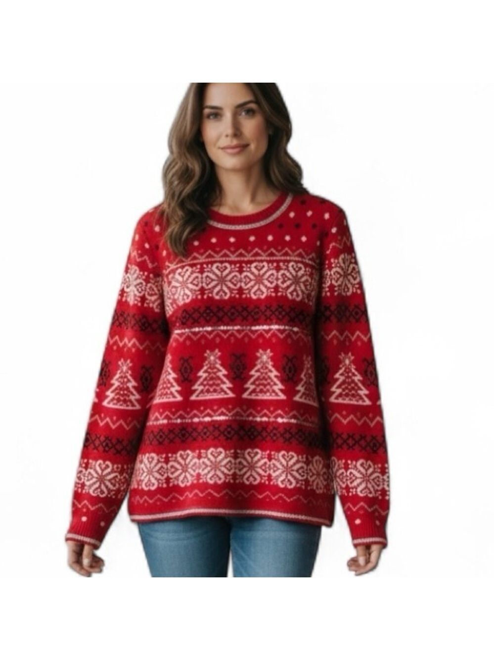 HOLIDAY Time Women’s Christmas Sparkle Sweater with Silver Trim and Sequins XL